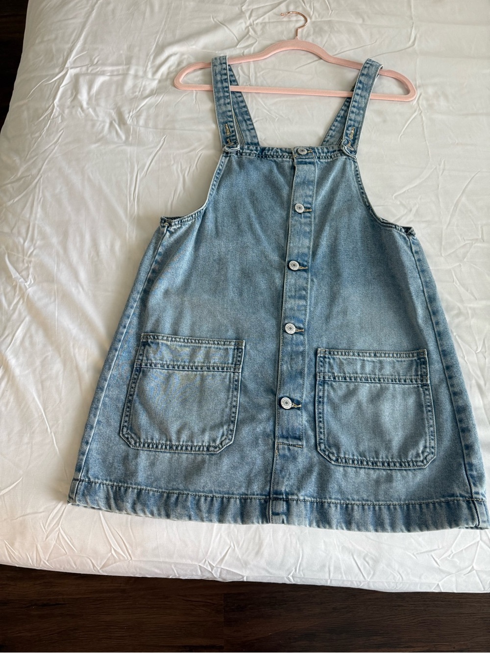 Denim Button-Front women Overall Dress - Light Blue